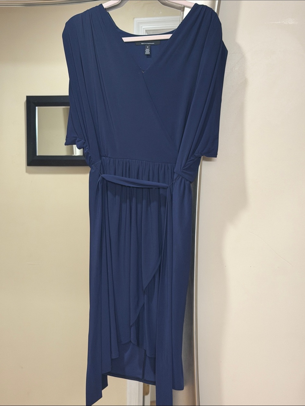 White House Black Market Deep Navy Simi-Wrap-Style Midi Dress